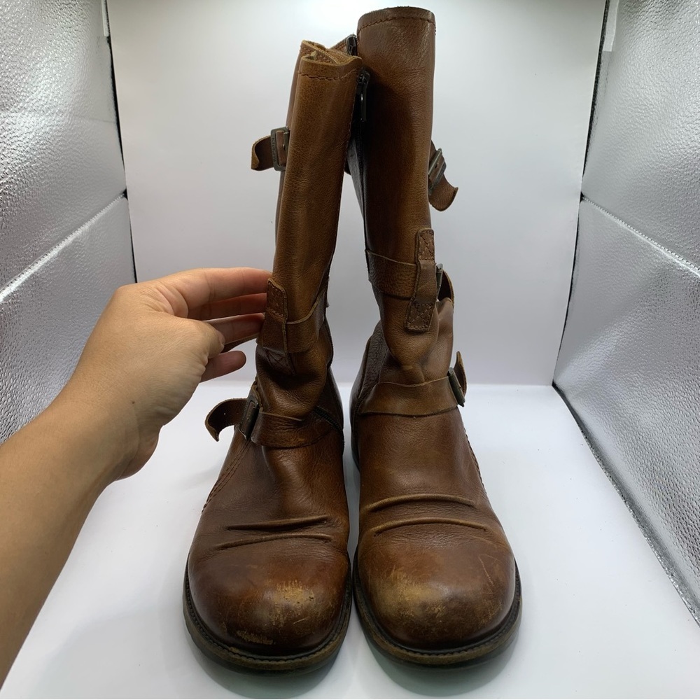 Kickers Women's Leather Brown Ankle Boots Zip-Up with Buckles Size 40 EU US 9.5 - Picture 4 of 11